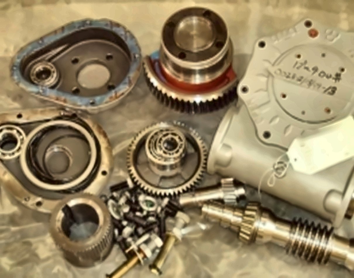 Gearbox internals stripped for inspection